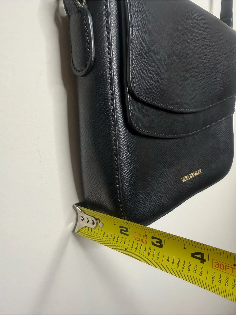 Vera Bradley Black Pebbled Leather Crossbody with Gold Logo